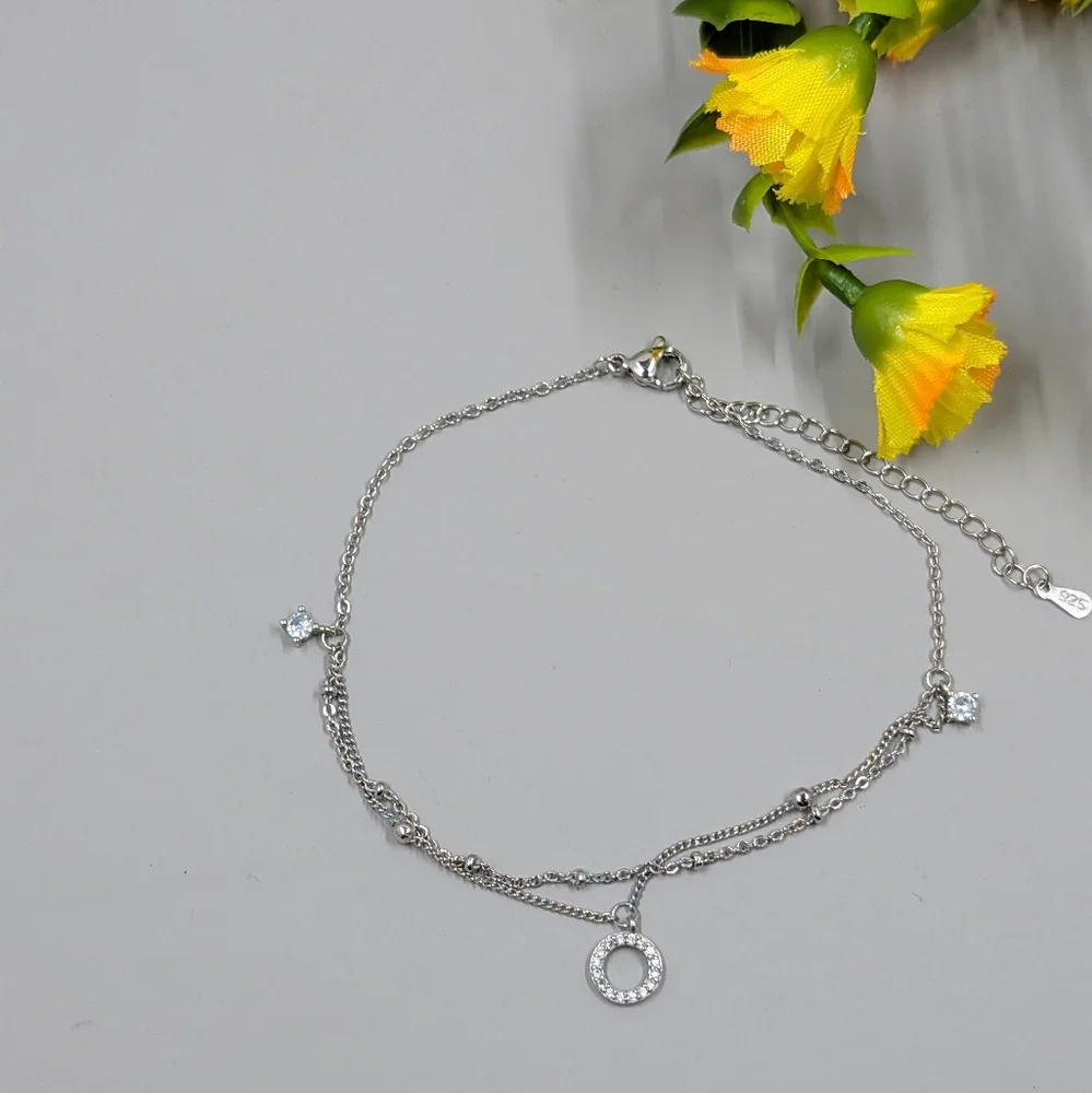 925 Sterling Silver Vintage Double Strand Crystal Bracelet - Picture 2 of 4